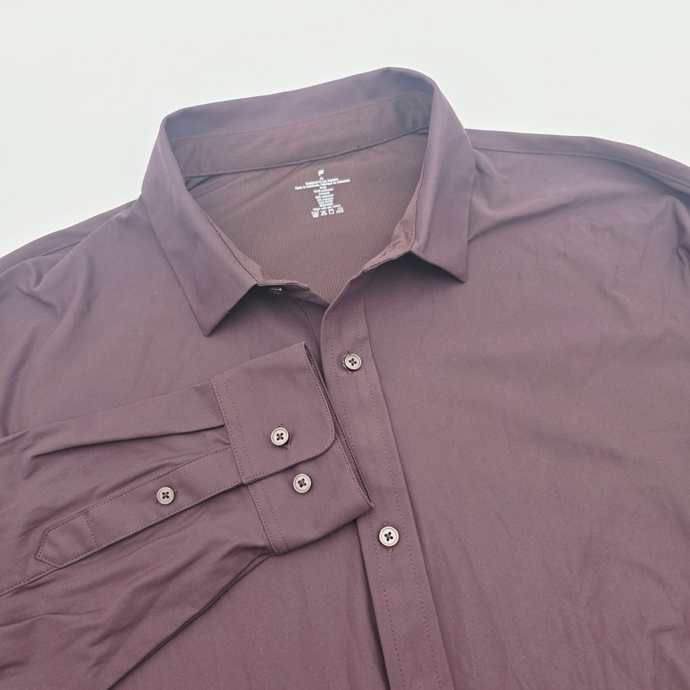 Fabletics Men's 2X Maroon Long Sleeve Button-Up Shirt Performance‎ Stretch